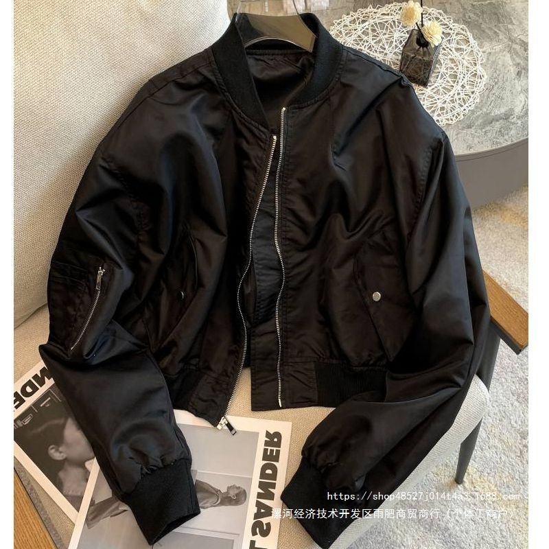韩系短款夹克外套女高级感夹克服女早春秋季宽松棒球服拉链上衣