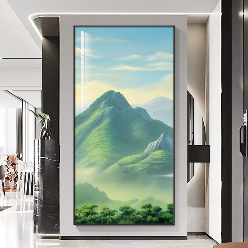 巨人山玄关装饰画西墙青山图玄关过道挂画背有靠山镇宅正对门壁画