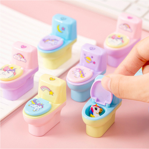 Directly from the manufacturer, creative toilet-shaped pencil sharpener with eraser, pencil sharpener, student school supplies