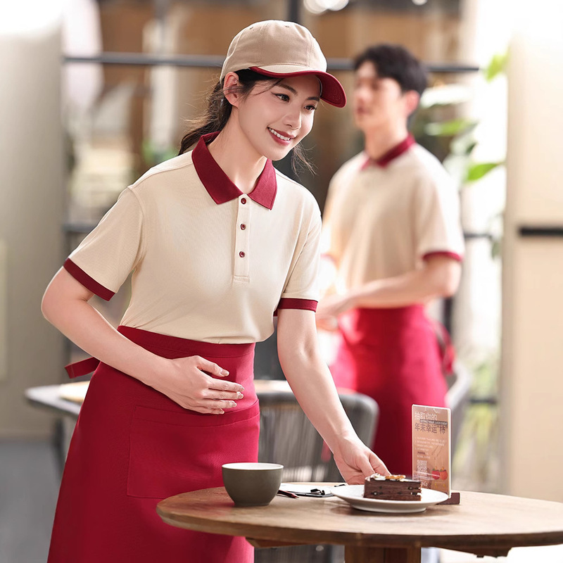 餐饮餐厅服务员工作服短袖t恤奶茶烘焙火锅烧烤店超市工装polo衫|undefined