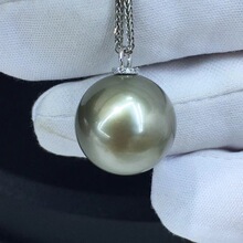 天然海水大溪地黑珍珠 牛油果绿色泽15-16mm基本无暇18k钻石镶嵌