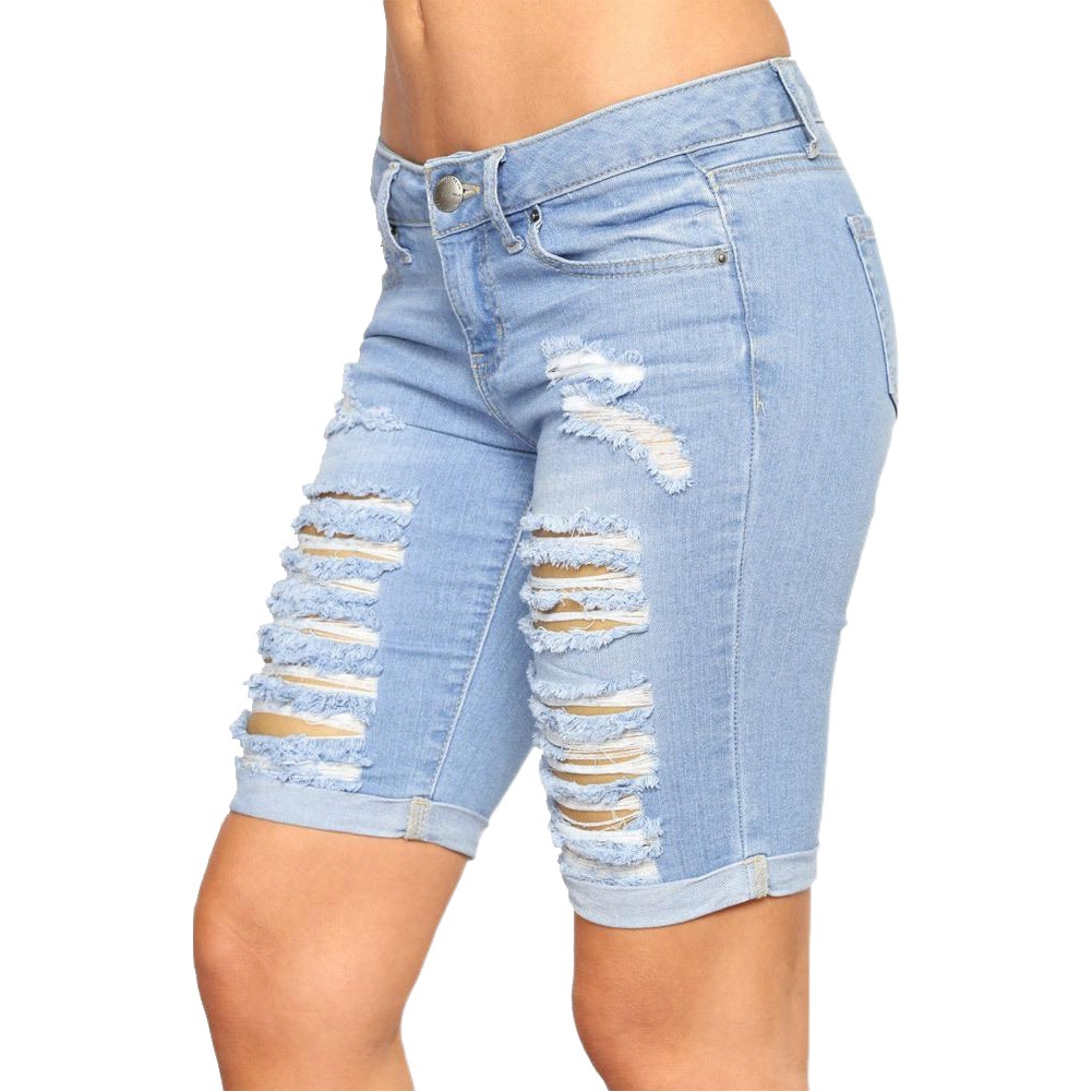 Shorts Vaqueros Desgarrados con Dobladillo para Mujer, Verano 2025, Venta al por Mayor en Existencia, Fabricante para Amazon, Cintura Media