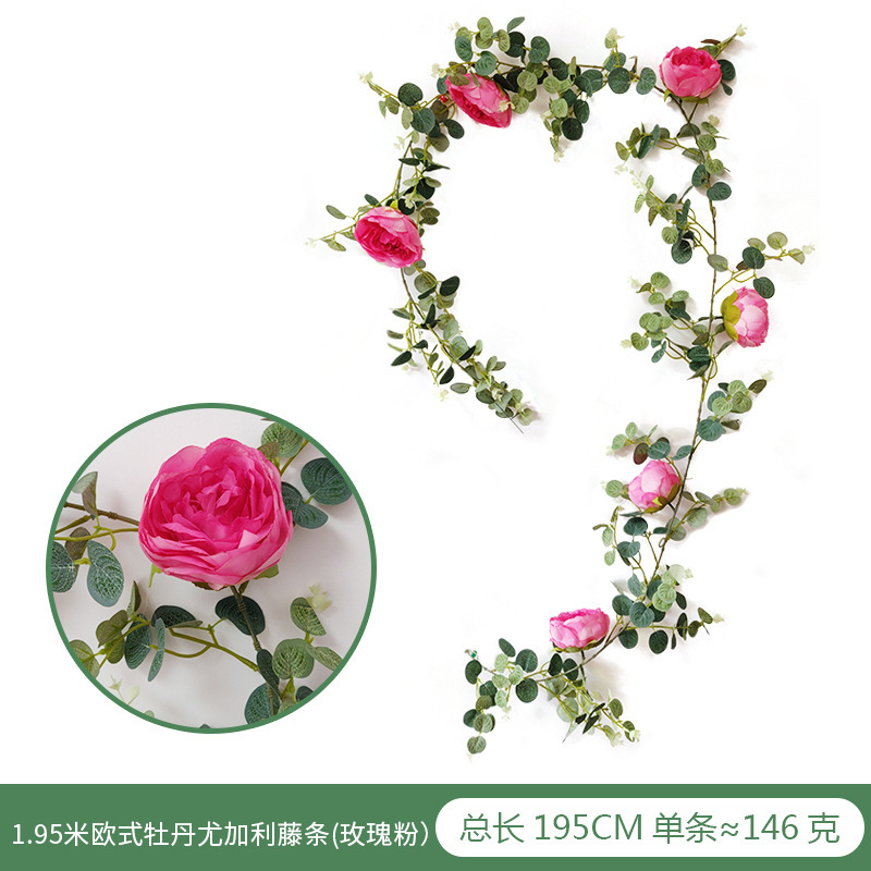 Amazon eucalipto Rose vid boda decoración del hogar artificial peonía Camelia dinero hoja flor artificial vid