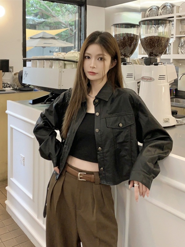 皮衣外套女夏季韩版2025新款小个子感短款宽松长袖机车服夹克|undefined