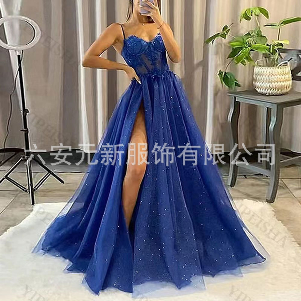 Europa y América del comercio exterior Amazon AliExpress deseo sexy nuevo largo elegante sexy negro adelgazamiento split vestido image 15