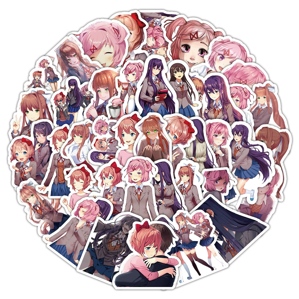 Набор наклеек Doki Doki Literature Club, 50 водостойких аниме-наклеек, персонажи и наклейки на ноутбук