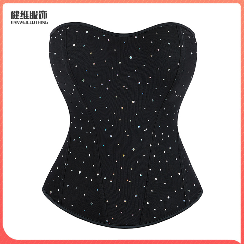 Foreign Trade Corset with Rhinestones, Strapless Tube Top for Women, Nightclub Style, Pure Desire Fishbone Top for Outerwear