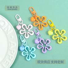 新款彩色大号镂空花朵钥匙扣小桃心配饰挂件diy手工拼豆材料批发