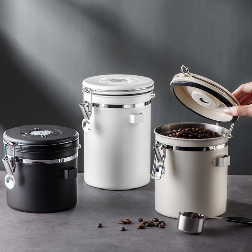 Coffee bean sealed jar 304 stainless steel one-way exhaust valve storage jar with spoon tea jar dried fruit preservation jar