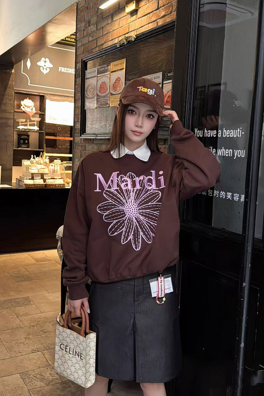 2025新款Mardi卫衣刺绣金高银同款小雏菊宽松套头圆领外套上衣女|undefined