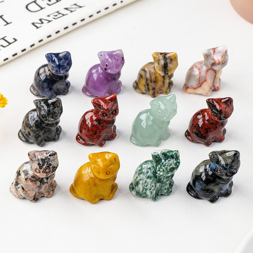 Natural crystal lucky cat carvings crystal raw stones semi-precious stones diy animal crystal crafts furnishings wholesale