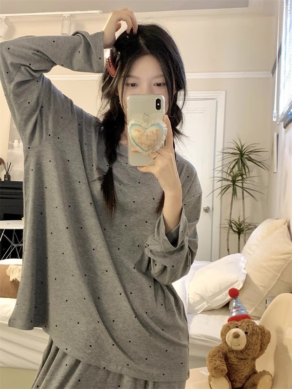 8819黄兰格2025春秋新款长开衫网红ins学生睡衣女休闲家居服官方|undefined