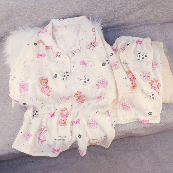 Al por mayor transfronterizo nuevo verano nubes de algodón dibujos animados mangas cortas pantalones cortos pijamas ropa de casa de mujer set ropa de casa de moda