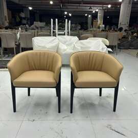 意式实木餐椅家用设计师傅款高级感软包扶手椅洽谈休闲泡茶椅样板