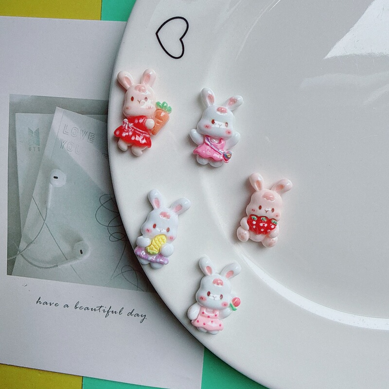 Cute Rabbit Carrot Strawberry Skirt DIY Hairpin Hair Accessory Phone Case Clog Shoe Flower Cream Decoration Accessories