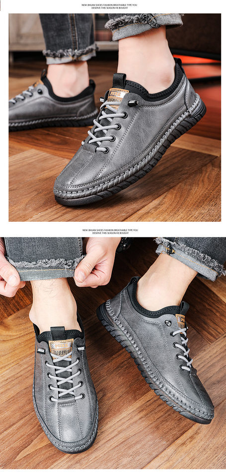 Giày lười nam da PU mềm đế bệt kiểu mới phong cách casual — Màu xám (có thể liên hệ với khách hàng để xem chi tiết), màu nâu, đen chi tiết 9