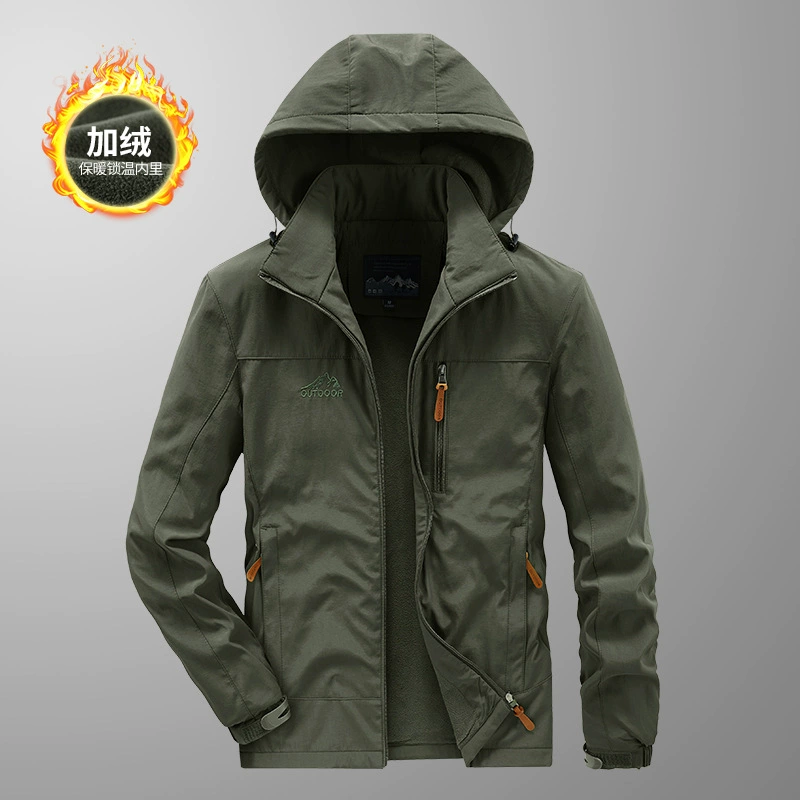 Мужская трансграничная куртка, осенне-зимняя утепленная куртка с капюшоном на флисовой подкладке, повседневная хлопковая куртка на открытом воздухе, топ для средних лет