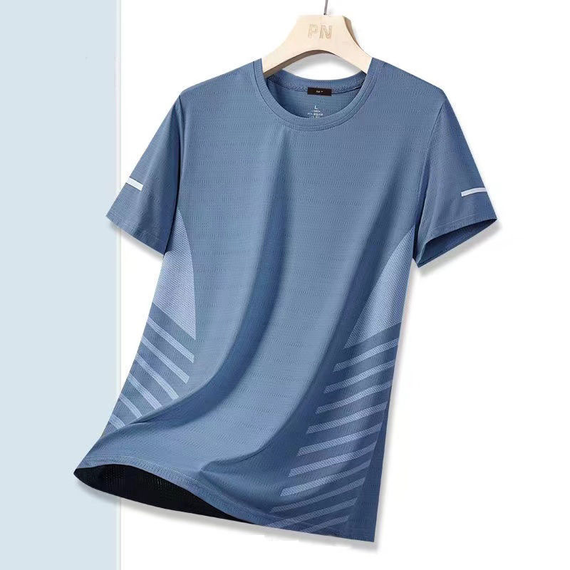 Nuevos productos de verano de calidad para hombres, camisetas de hielo frescas de cuello redondo sueltas, camisas de secado rápido para correr, mangas cortas