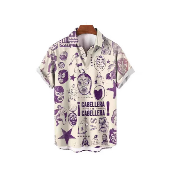 Men's Shirt Mexican Wrestling 3D Printed Short-Sleeved Shirt Summer Printed Men's Lapel Shirt Casual Shirt