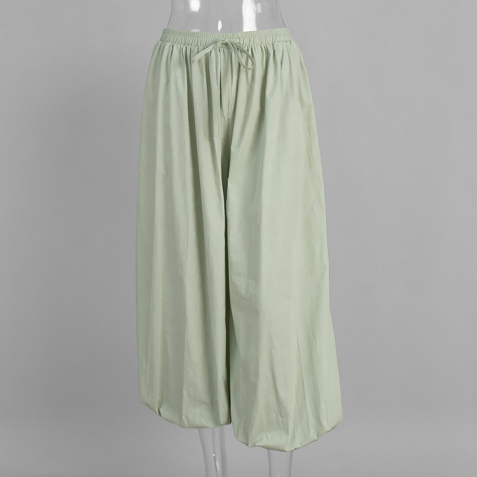 Quần harem ống rộng cotton dáng lửng lưng vừa phong cách đường phố — Màu hồng, Màu kaki, Màu mơ, Màu xanh da trời chi tiết 10