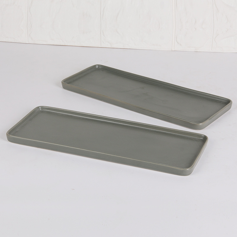 Estilo coreano de 15 pulgadas de cerámica rectangular gris bandeja plana bandeja de té hogar plato frío plato postre plato sushi