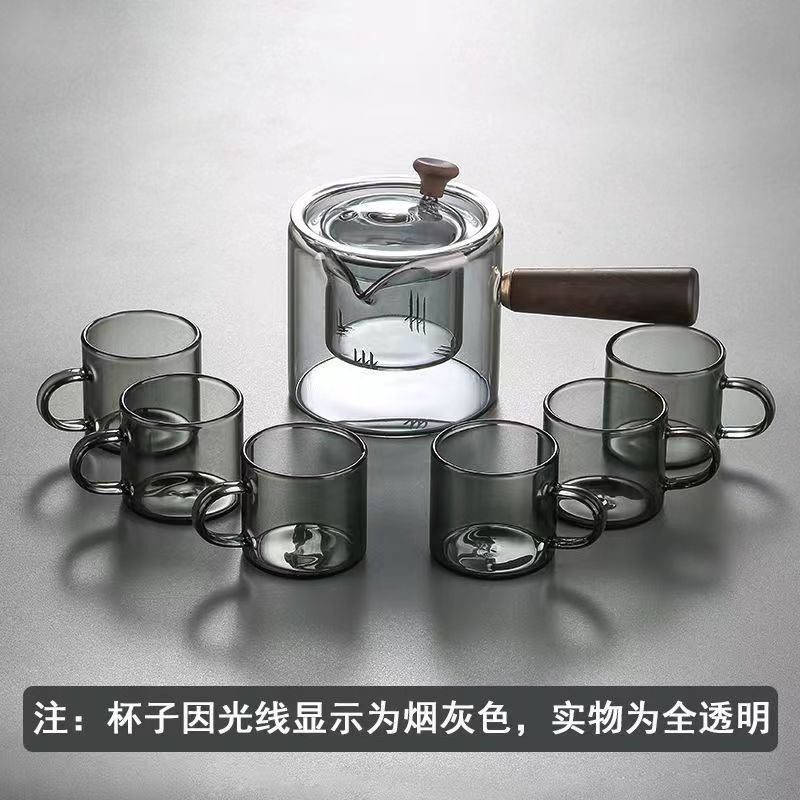 Borosilicato ahumado gris vidrio tetera mango lateral olla mango de madera maciza olla Kung Fu juego de té hogar gran capacidad tetera