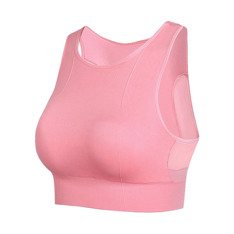 Sujetador deportivo de doble capa (sin aros) con espalda de malla, transpirable, de secado rápido, para yoga, gimnasio o running.