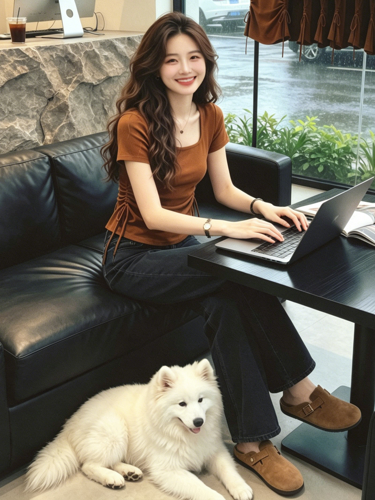 Áo thun nữ cổ vuông tay ngắn phom thẳng vai, thiết kế thắt eo dây rút, dáng suông nhẹ — màu đen