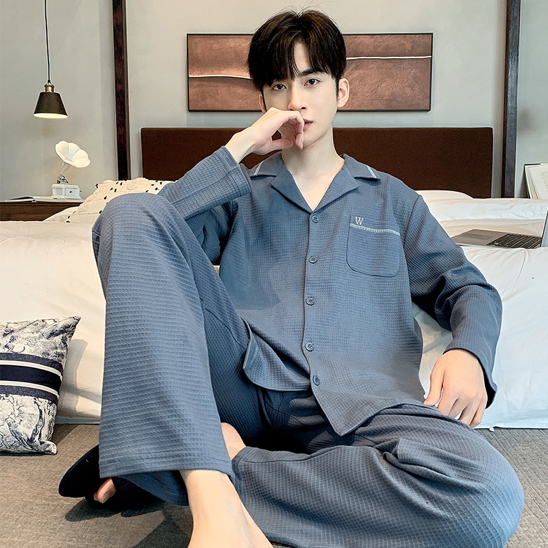 Waffle pijamas hombres de primavera y otoño cardigan manga larga juventud invierno más tamaño vestir prendas exteriores homewear traje