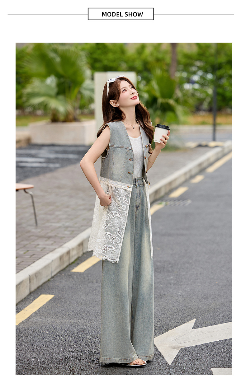 Bộ quần áo denim nữ gồm áo vest không tay và quần ống rộng AH8620 — Màu ảnh chi tiết 20
