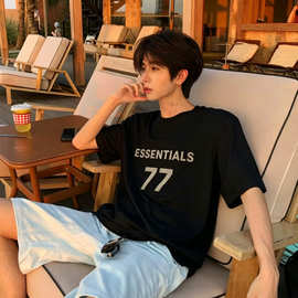 复线圆领半袖ESSENTIALS77美式高街潮牌情侣宽松短袖T恤男夏fog衫