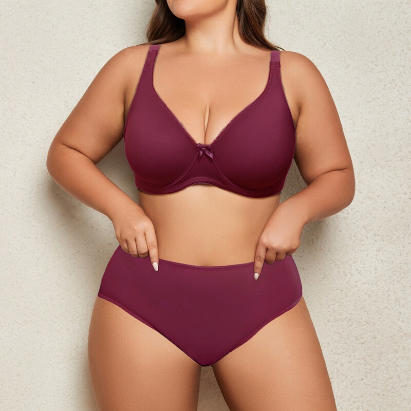 Large Size Glossy Bra and Panties Set Without Sponge Thin Underwear Comfortable Large Cup Steel Ring Bra Manufacturer Spot Wholesale