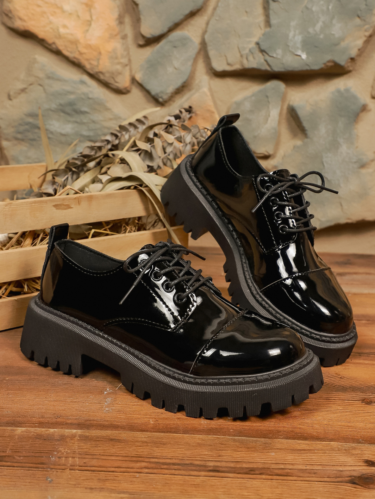 Scarpe eleganti donna stringate loafer retro punta tonda pelle_voghion.com