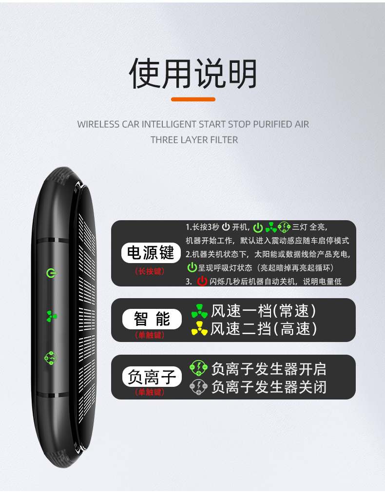 Car Air Purifier, Intelligent Start and Stop, Odor Removal, Formaldehyde Negative Ion, Car Oxygen Bar Fragrance Machine