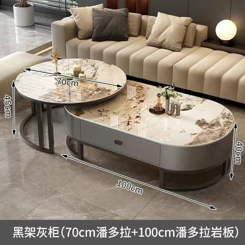 Mesa de centro de pizarra de roca, sala de estar para el hogar, lujo ligero, moderno y simple 2025 nueva mesa de té, mesa de centro de tamaño pequeño de red ovalada
