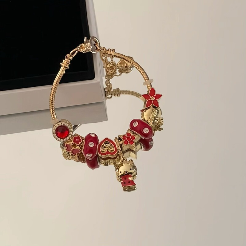 Cross-Border Amazon New Sanrio Hello Kitty Pan Family Beaded DIY Lucky Charm Pendant Bracelet