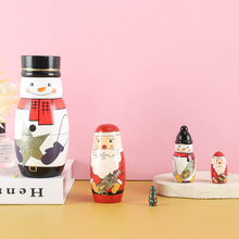 俄罗斯套娃5层圣诞雪人 木质工艺品 礼品圣诞节礼物 摆件跨境货源