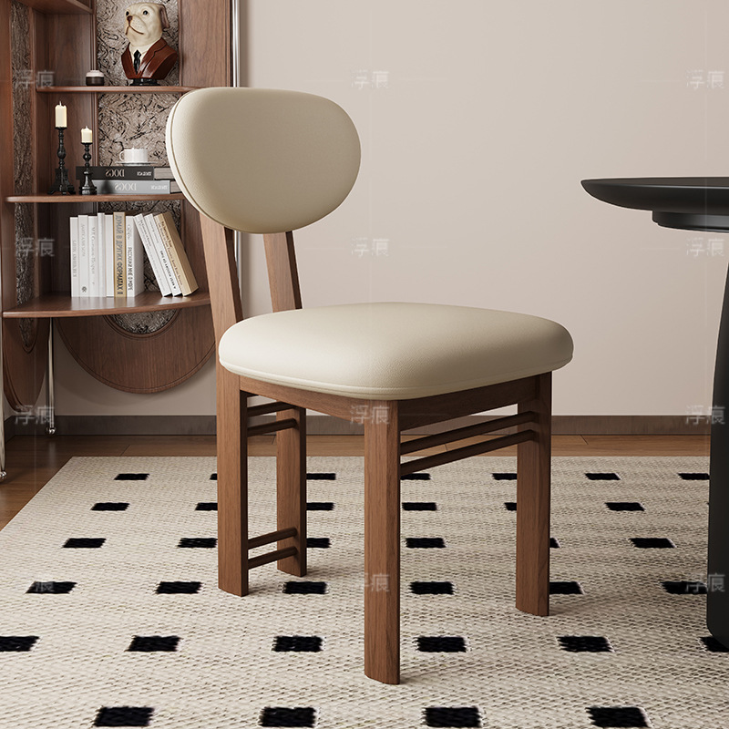 Silla de comedor de madera maciza entera, restaurante doméstico, silla trasera de tela de algodón y lino, restaurante de hotel, mesa y silla de comedor de cuero de microfibra, taburete