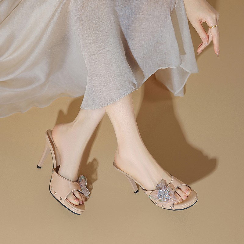 2026 verano nuevo estilo de moda hadas feng shui flores transparentes zapatillas frías de tacones altos para mujeres con zapatillas de talón delgado image 7