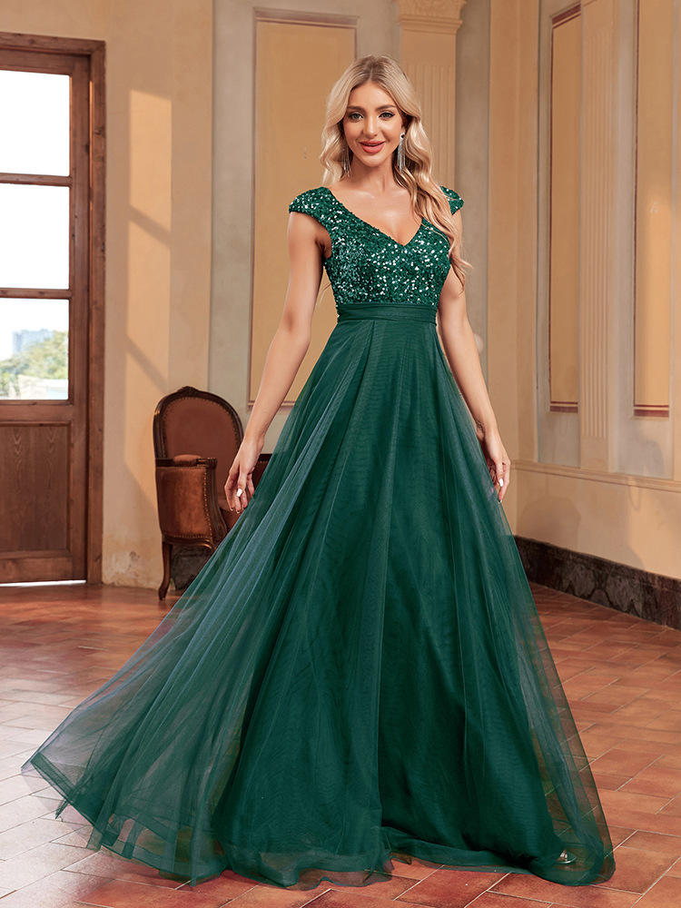 AliExpress eBay vestido de noche 2025 nuevos hombros sexy vestido largo temperamento modelo vestido delgado mujer
