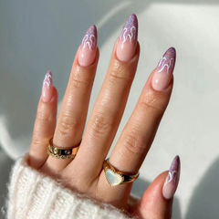 European and American foreign trade ins style flash almond nails purple gradient flame pattern wearable nails finished fake nails