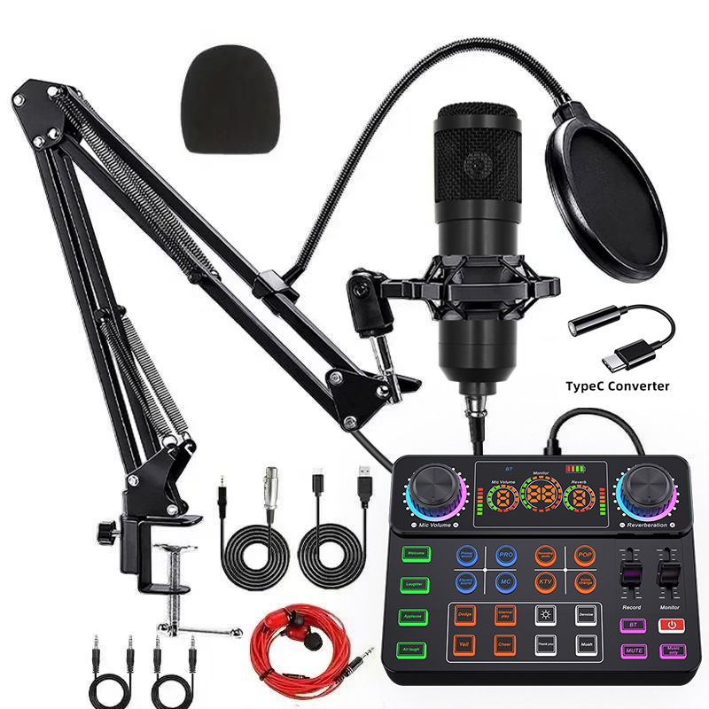 bm800 negro + KYA2 + conjunto de conversión typec + auriculares