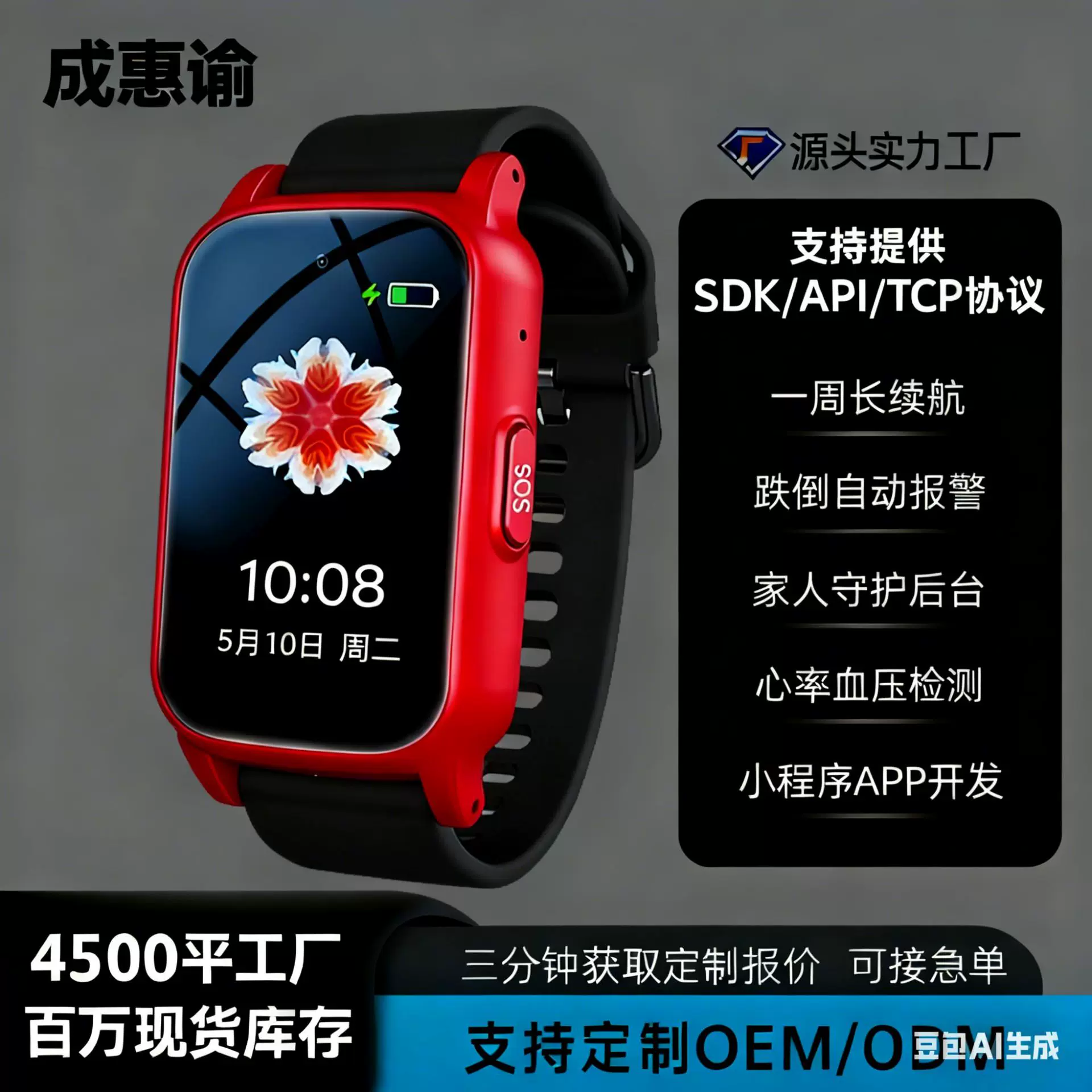 老人智能跌倒预警手表成年人睡眠心率监测手环4G视频语音电话手表