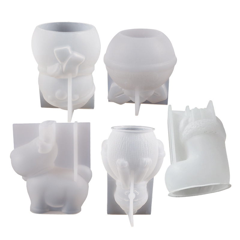 Cristal epoxi Navidad muñeco de nieve botas calcetines alces campana adornos Mesa DIY vela tridimensional molde de silicona