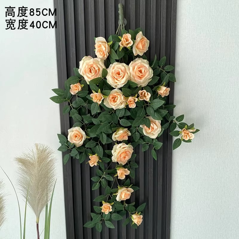 Simulación transfronteriza rosa colgada en la pared de plástico artificial de flores藤 acondicionado de aire acondicionado de pared de hogar orquídea colgante de orquídea decorada planta de藤
