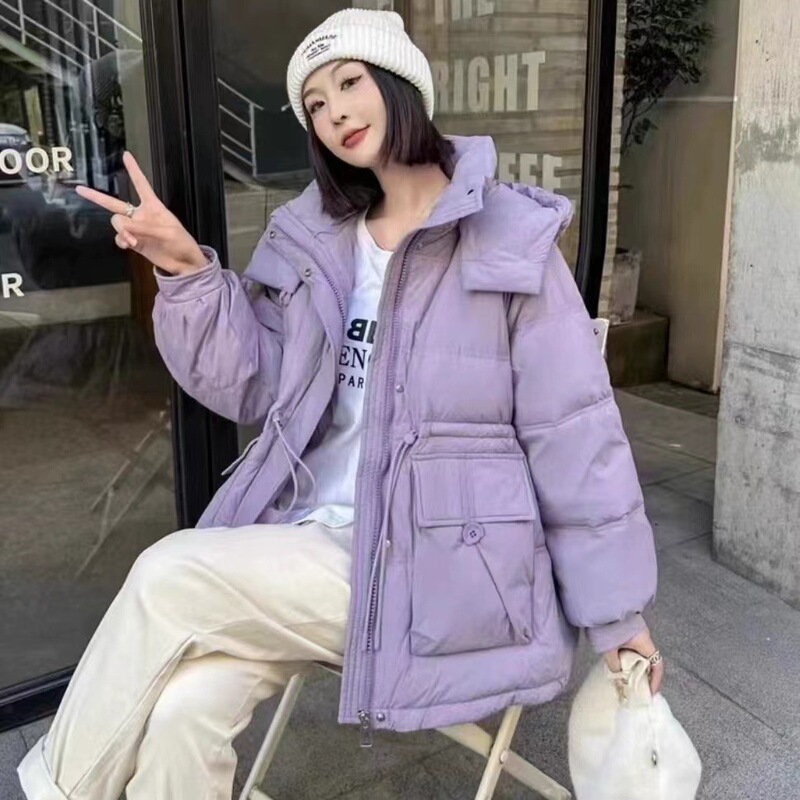 2024 Winter New Women's Short down Jacket with Hood, Thickened Waist, Warm Half-Button Thick Coat