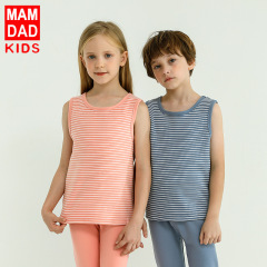 Children's Fleece Lined V-Neck Striped Autumn/Winter Unisex Toddler Baby Korean Style Cardigan for Middle-Aged Children Warm Insulated Vest Base Layer Top