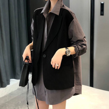 欧洲站2025春秋韩版百搭马甲拼接设计感气质显瘦假两件衬衫外套女