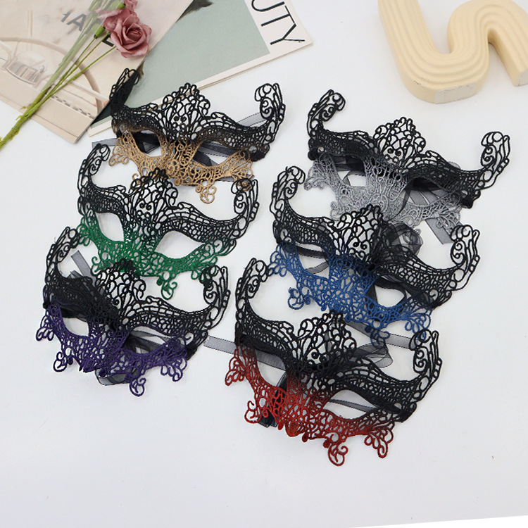 Nueva máscara de mascarada transfronteriza, máscara, fiesta de Halloween, espectáculo de carnaval, accesorios de peinado de encaje, máscara para los ojos