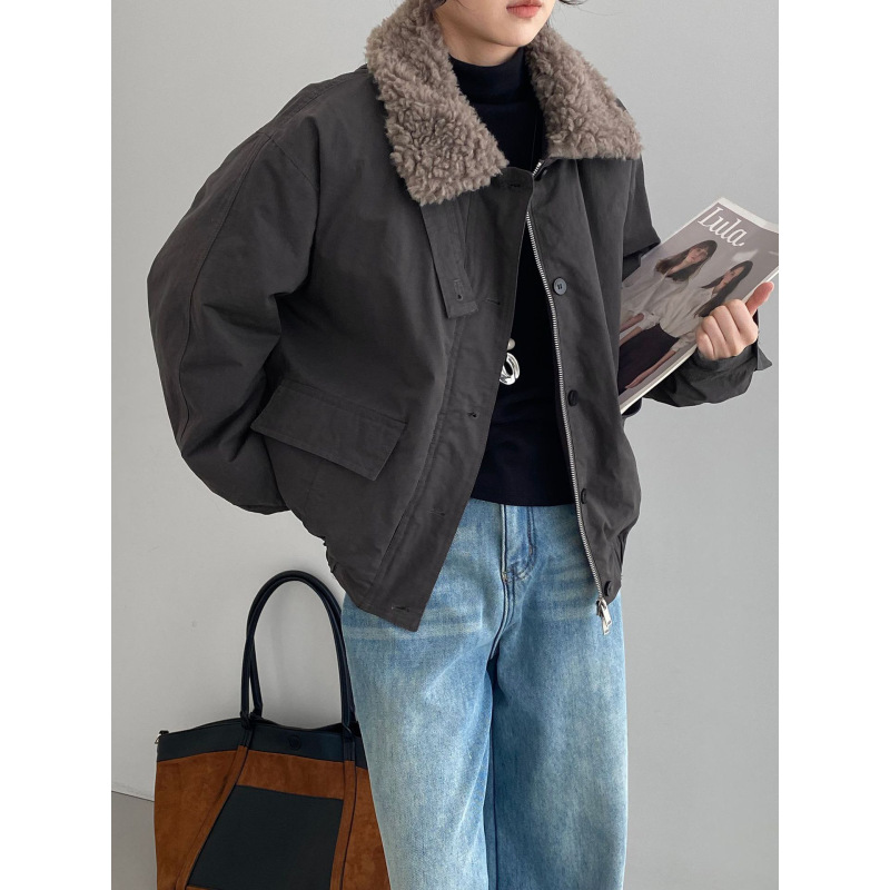That's Right, Retro Barn-Style Lamb Fur Collar Parka down Jacket for Women, White Duck Down, Thickened and Warm Coat E9270